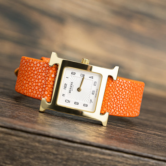 Orange Pearl fish skin Slim Strap